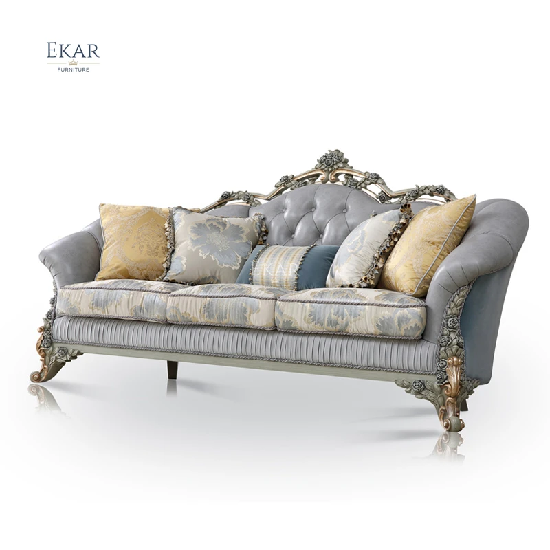 Retro Home Decor Wooden Sofa Furniture Luxury Solid Wood Carved Sofa European Living Room Furniture for Luxurious Palace