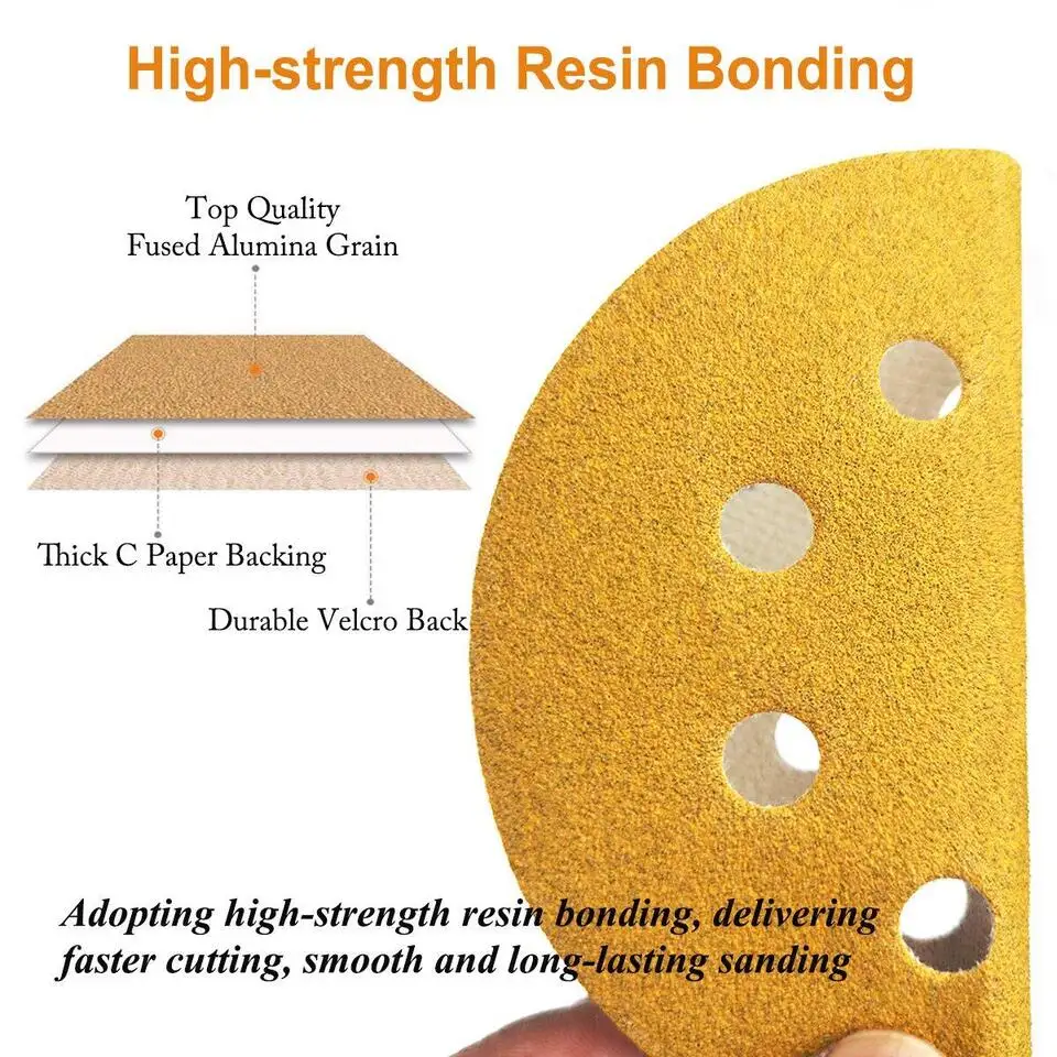 100pcs-set 1800pcs-carton 5 inch Sanding Discs 8-Hole Hook Loop for Orbital Sander Paper 220 Grit