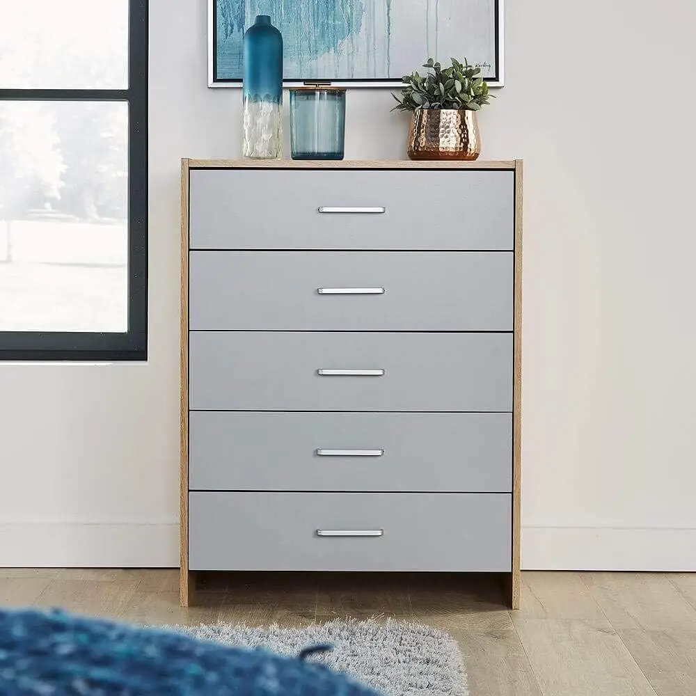 Custom MDF dresser bedroom furniture wood storage cabinet 5 drawers, chest of drawers