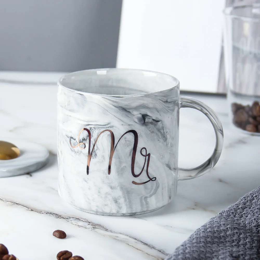 Large Nordic INS Marble Ceramic Mug with Vintage Spoon Customizable Magic Wedding Advertising-Wholesale Promotional Bottle cup