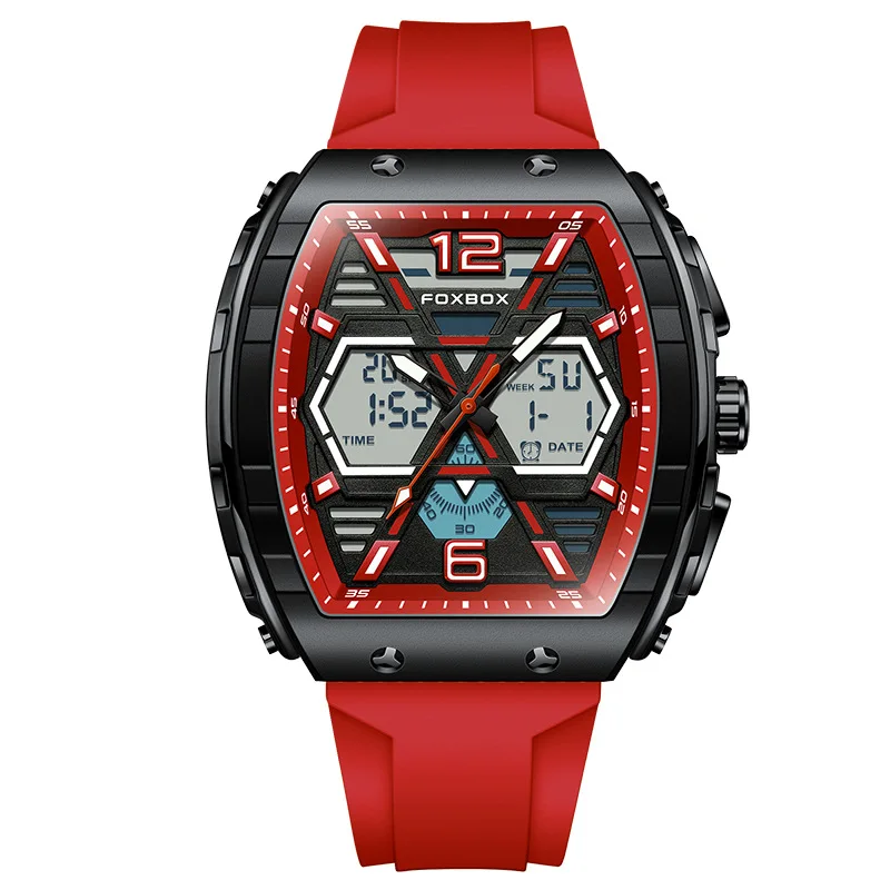 Foxbox Hot Selling Styles Oem Custom Logo Odm Skeleton Rubber Sport Fashion Luminous Automatic Digital Watch For Man