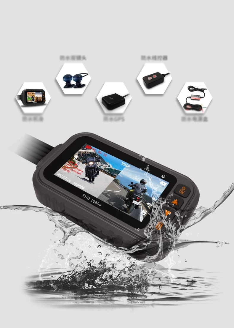 Dual Lens 1080P Gps Waterproof Ip67 Dvr Recorder Camara Moto Wifi Dash Cam For Motorcycle