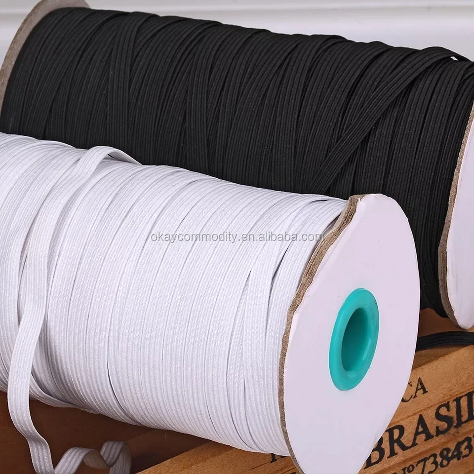 OKAY 3MM 6MM 9MM 12MM White And Black High Flat Elastic Braided Stretch Strap Cord Ribbon Rolls For Sewing And Crafting