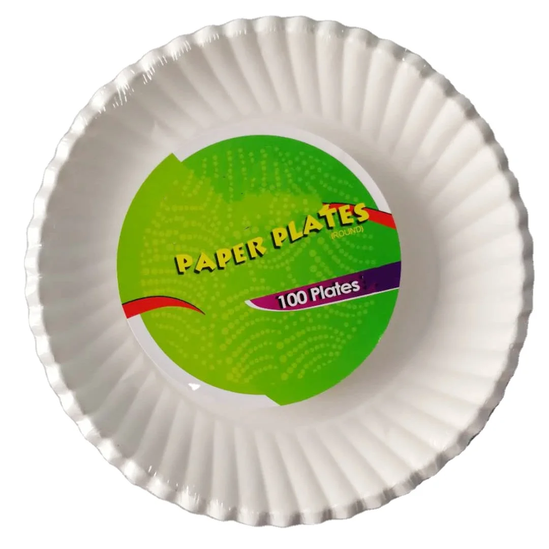 Eco friendly Disposable 6, 7, 8,9 Inch White party Paper dish Uncoated Custom Print Paper Plate