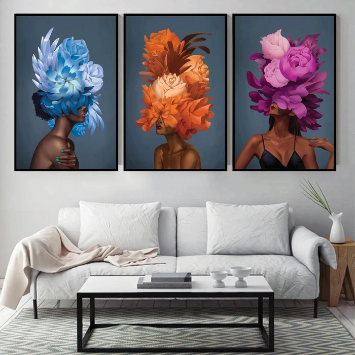 Modern Abstract Flower Girl Black Nude Woman Canvas Painting Nordic Poster Prints Wall Art for Living Room Home Decor