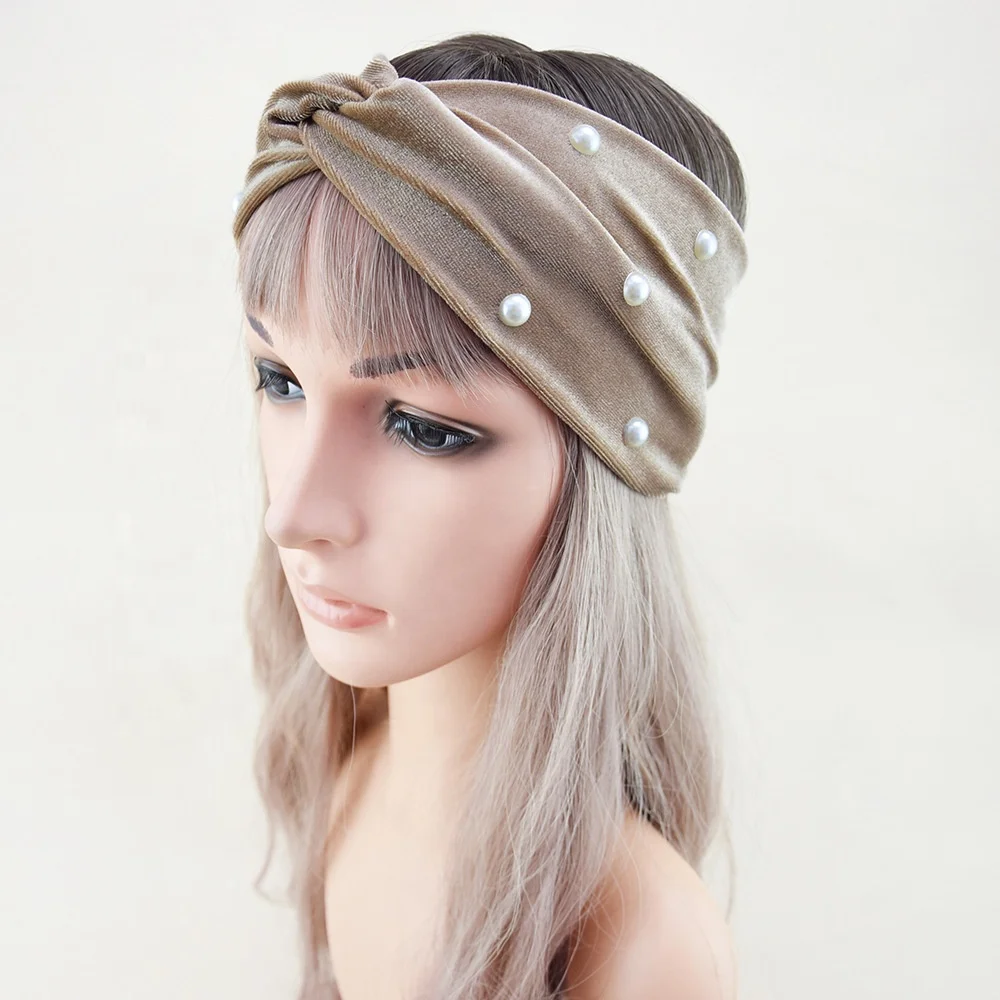 2023 Pearl Velvet Cross Warm Ear Protection Yoga Hair Accessories Face Wide Headband