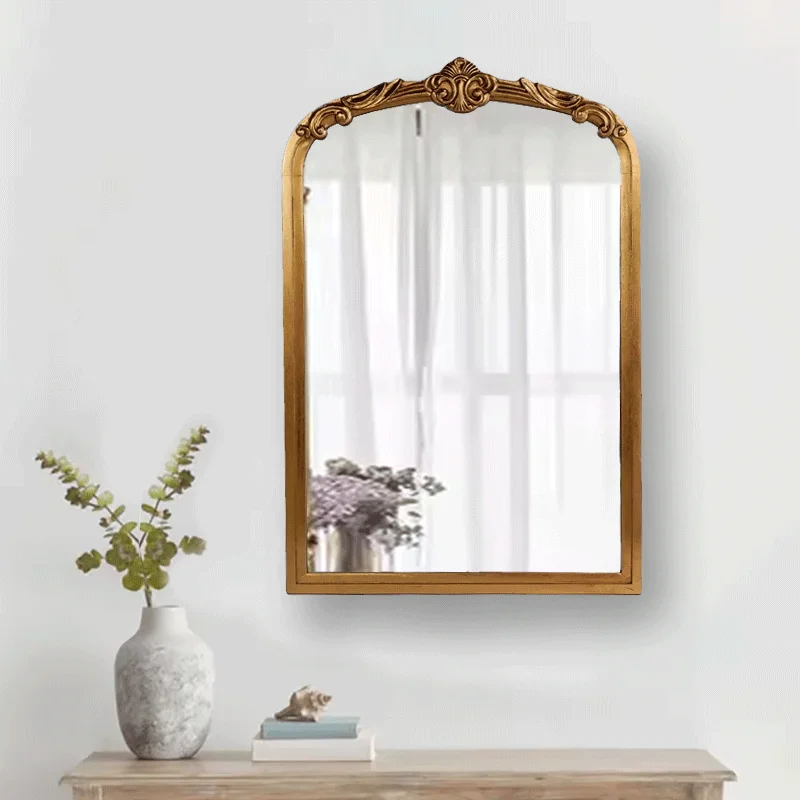 Luxury Design French Mirror Gold Metal Frame Wall Mirror Modern Decor Arch Decorative Hanging Metal Wall Mirror