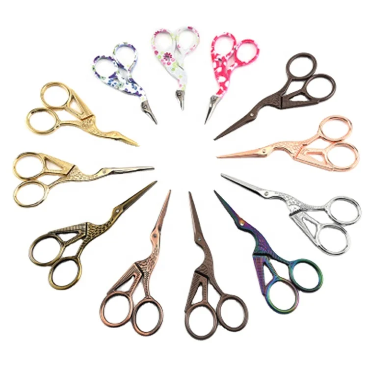 SHELIKE Stainless Steel Gold Plated DIY Scissor Fancy Embroidery Scissor Crane Scissors