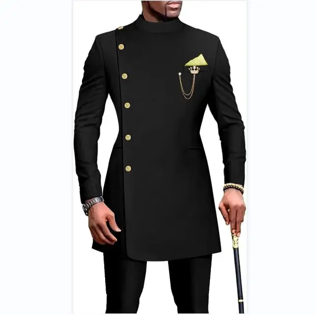 2024 African Design Slim Fit Men Suits For Wedding Groom Tuxedos Black Suits Best Man Black Prom Party Blazer Pant MS533