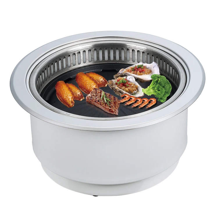 Commercial round Korean smoke-free bottom smoke discharge electric barbecue grill