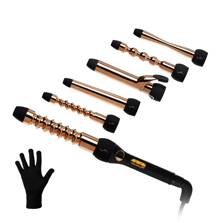 5 in 1 Professional Curling Iron and Wand Set 5 Interchangeable Ceramic Barrel Wand Curling Iron Dual Voltage Hair Curler Set
