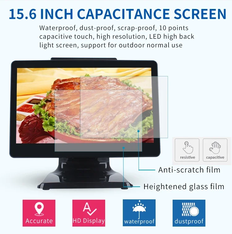 15 inch POS Terminal for Restaurant Ordering Windows/Android touch screen POS All In One With Dual Display