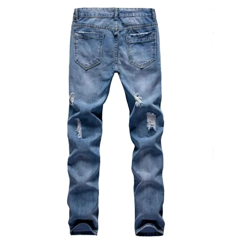 Custom Destroyed Fashion Denim Ripped Slim Fit Straight Distressed Jeans Men