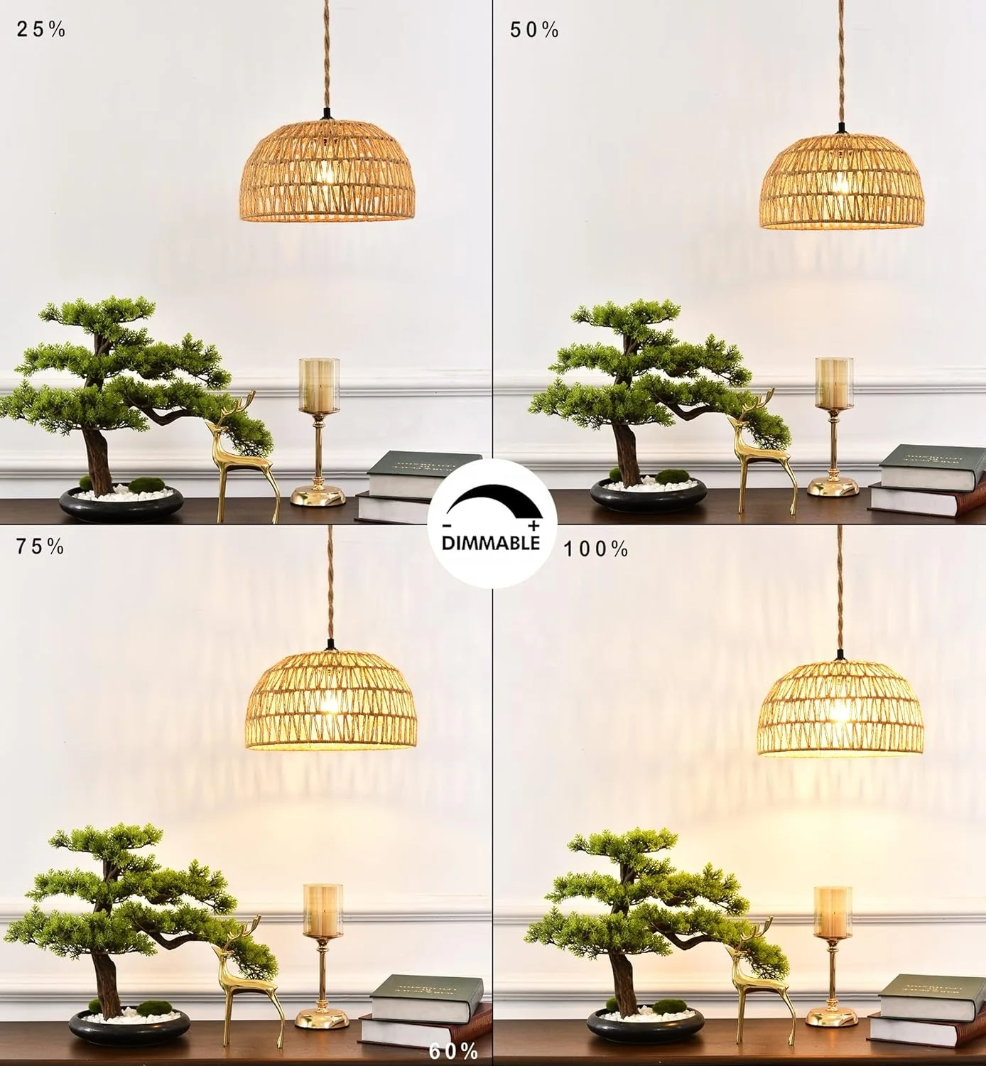 OPPstable Plug in Pendant Light Rattan Hanging Lamp,Boho Decor That Plug Into Light Fixture