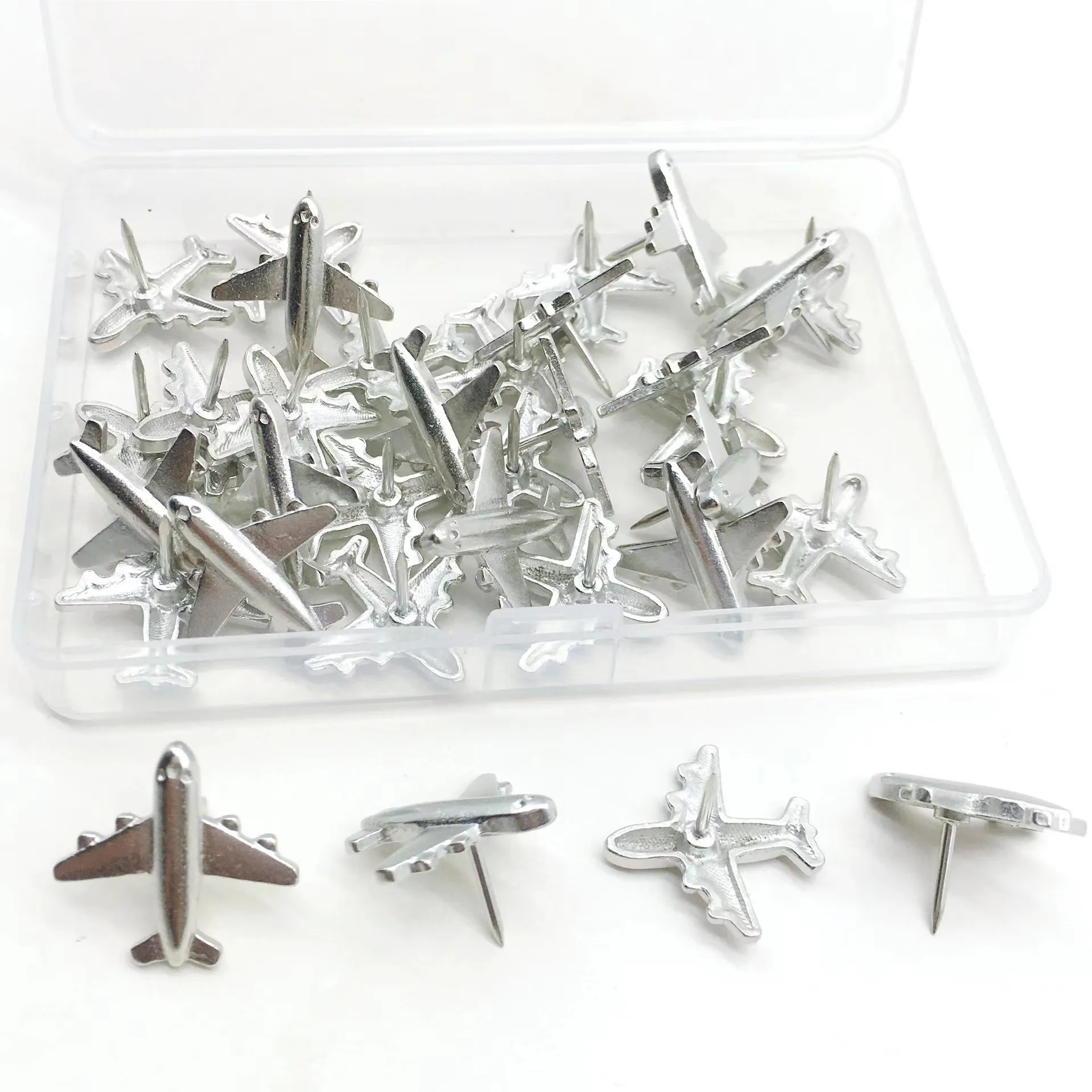 High quality decorative push pins plane shaped silver color metal thumbtacks creative map pins