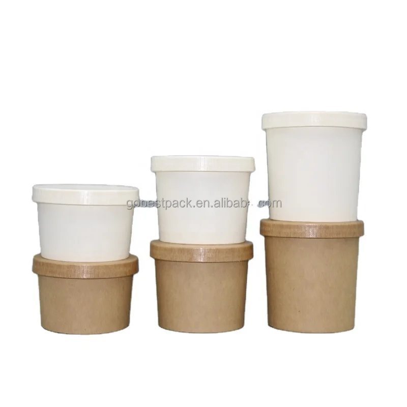 Gobest Eco Friendly Disposable Kraft/White  Paper Soup Cup With Paper Lid