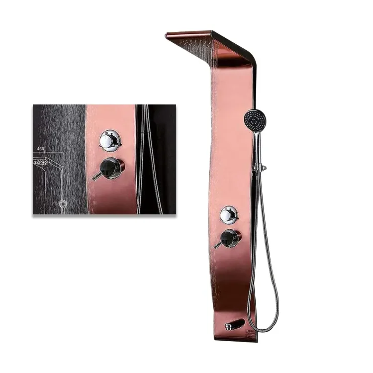 Back Spraying Massage Stainless Thermostatic Faucets Luxury Modern Rectangle Wall Mounted Rose Golden Shower Panel For Bathroom
