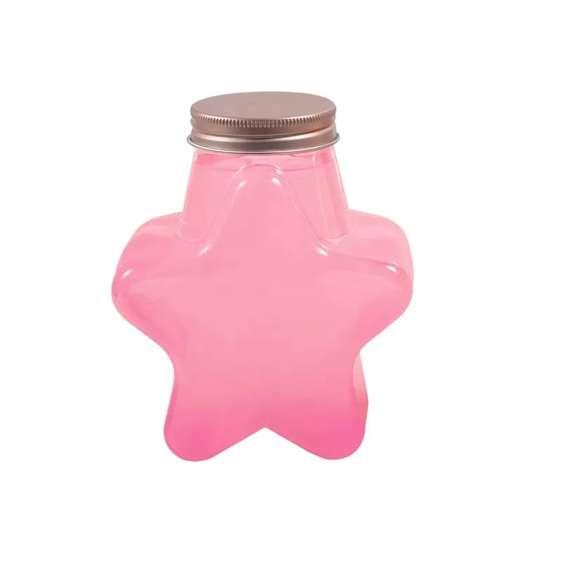 factory wholesale beautiful 200ml 500ml plastic star shape empty bottle with lid for beverage
