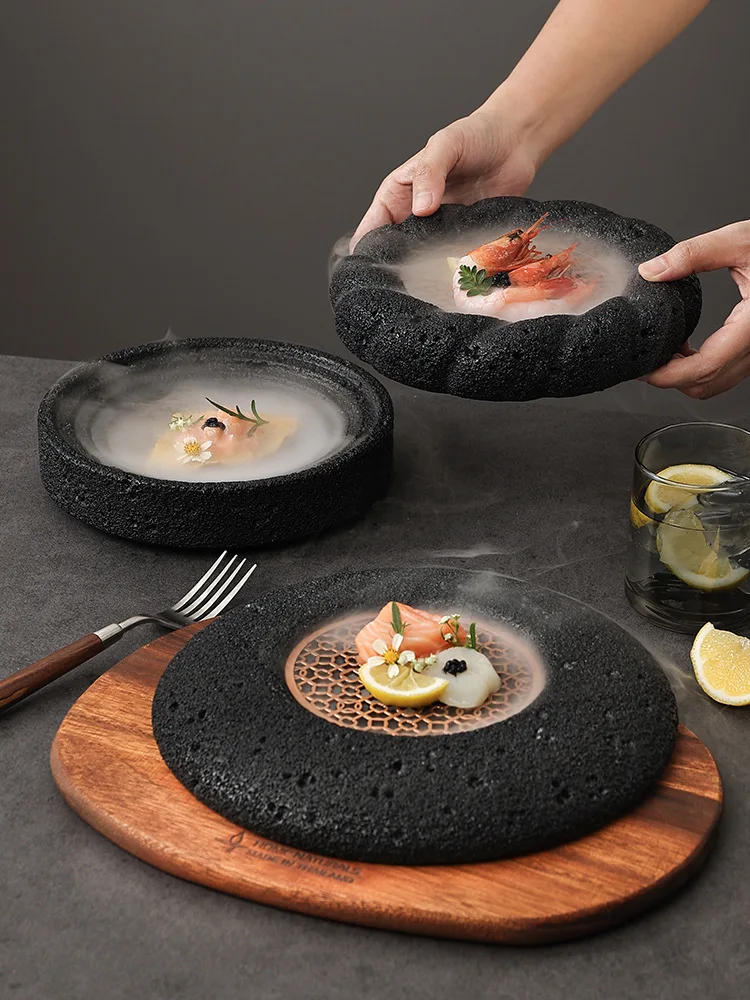 New design Japanese cement rock sushi plate, similar to meteorite planet dinner plate wholesale
