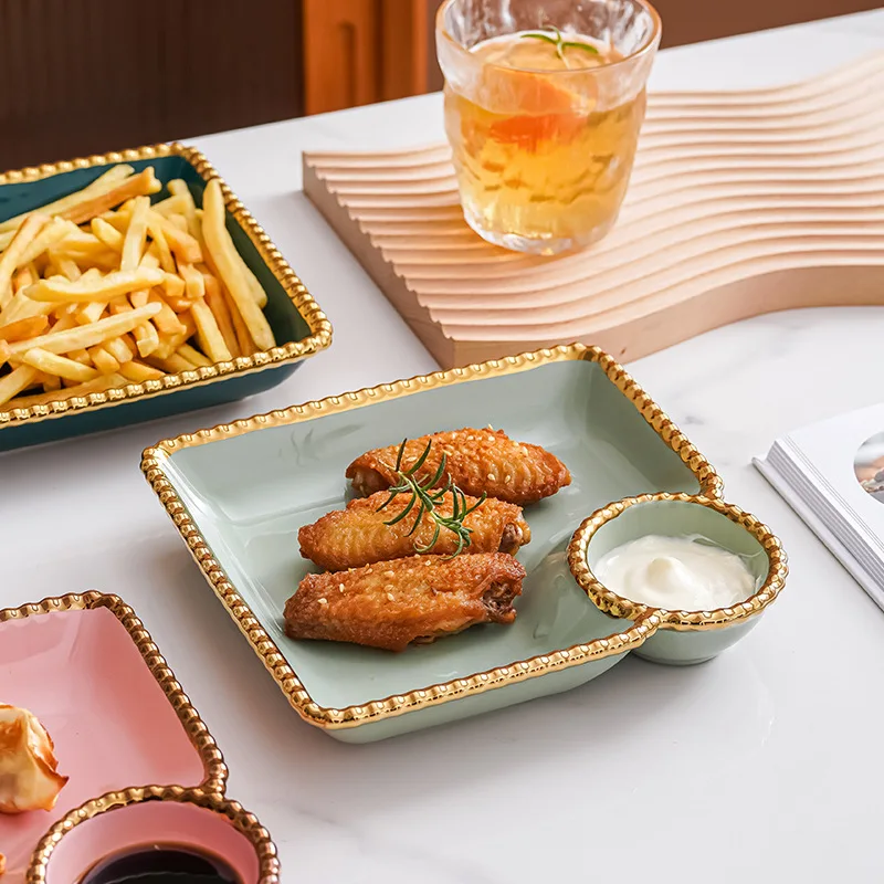 factory directly supply white with gold bead ceramic serving  plate  for breakfast kitchen home