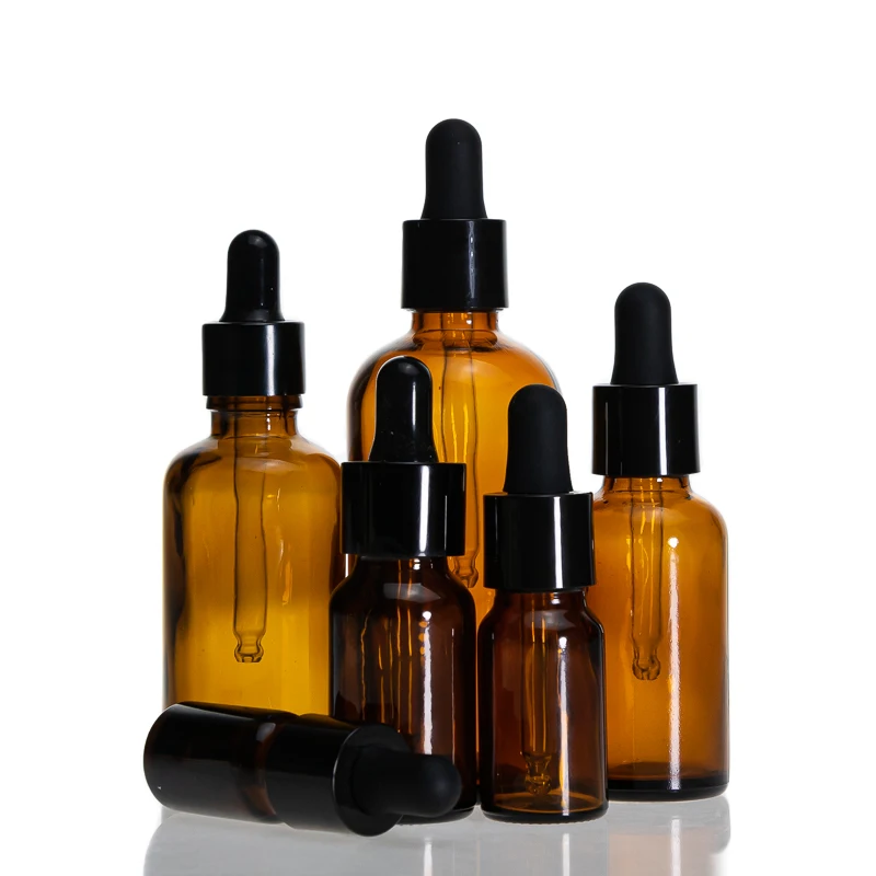 Custom 30 ml Amber Dropper Bottle 2 oz 100ml Glass  Essential Oil  Bottle For Cosmetic
