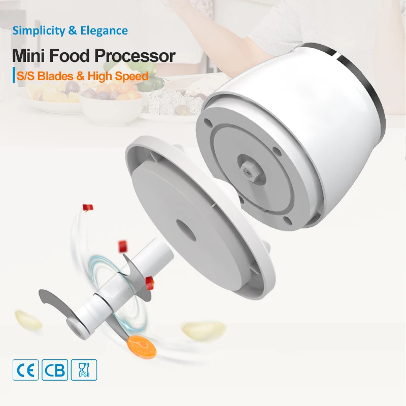 Baffle Design PS Cup Big Non-slip Button 30W 1200mAh 1700rpm 350mL Electric Food Chopper with Annulus Pattern Top