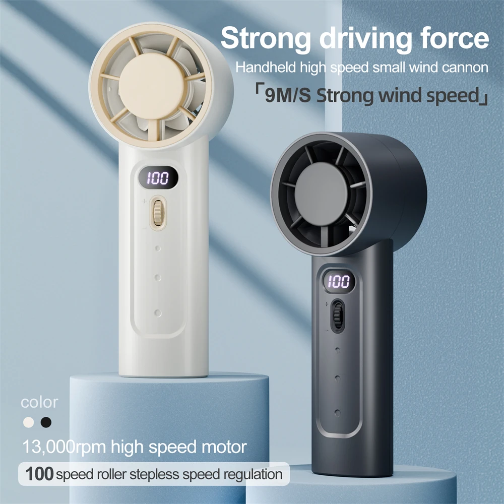 KC Battery High Speed Mini Turbo Fan Powerful Handheld Wearable Air Conditioner Fan Smart Digital Display Personal Hand Fan