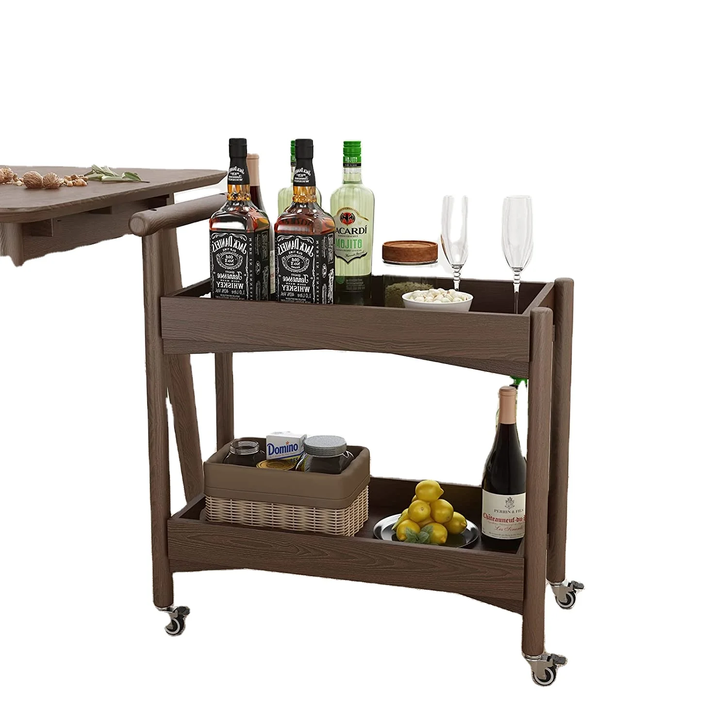 2021 New Kitchen wooden Storage bar Cart with Wheels and Handles