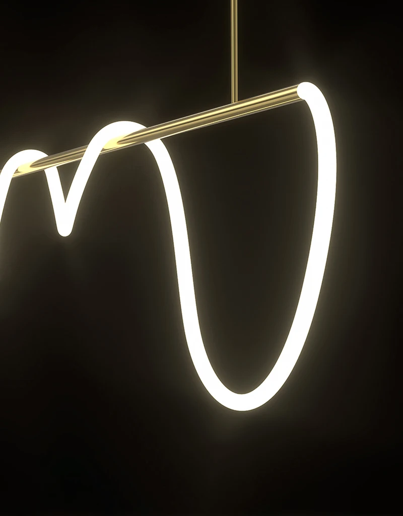 Minimalist LED silicon tube golden chandelier restaurant bar decorative lights wholesale at low prices