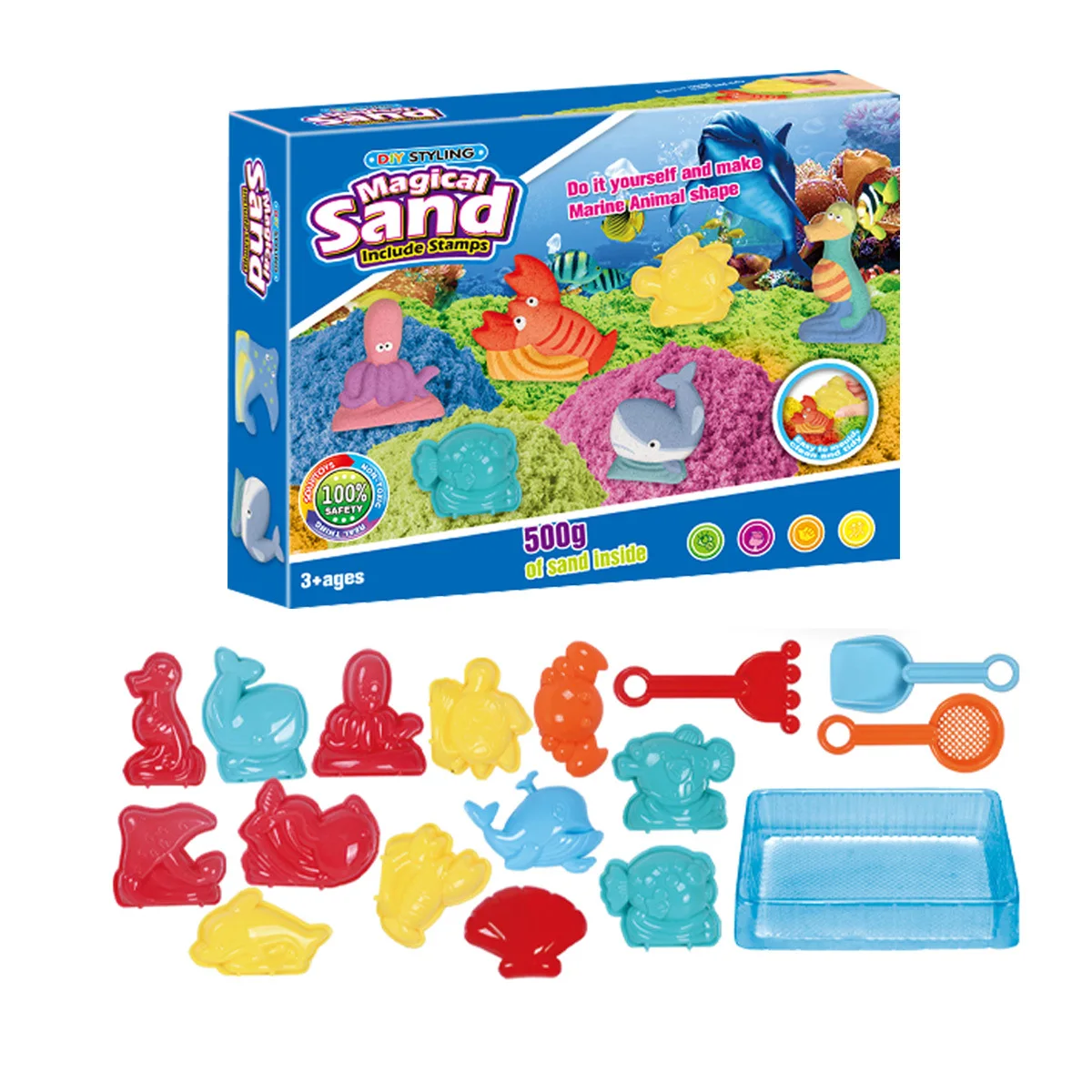 Ocean Series Home Sand Play Toys Soft Magic Clay DIY Educational Toys Decompression Sand Mold Set for Children Packaged in Box