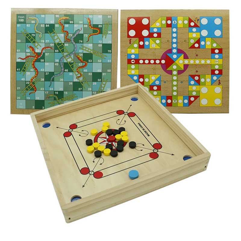 4 в 1 деревянная настольная игра Ludo Carrom для детей