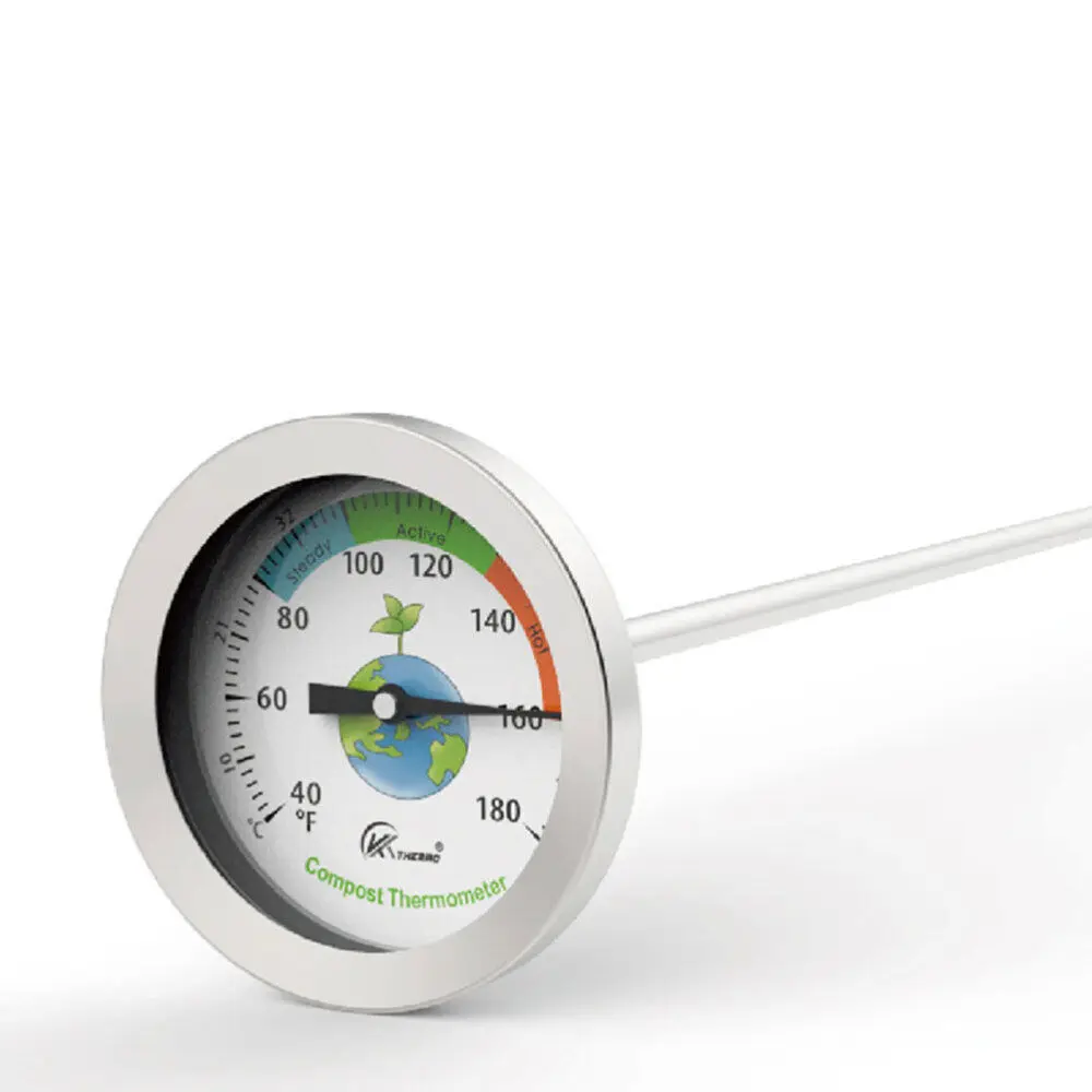 Bimetal dial stainless steel long probe compost soil thermometer 200mm 500mm