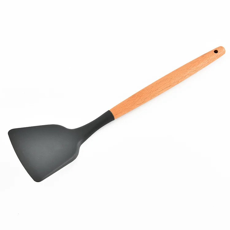 Heat resistant Silicone Cooking Kitchen spatula set Utensils Kit with Wooden Handles