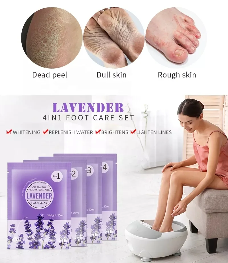 pedicure spa Deluxe 4in1 Foot Spa Treatment Bubble Salt Sugar Scrub Massage Cream Mask Lotion Deluxe 4-step Bubble Pedicure Kit