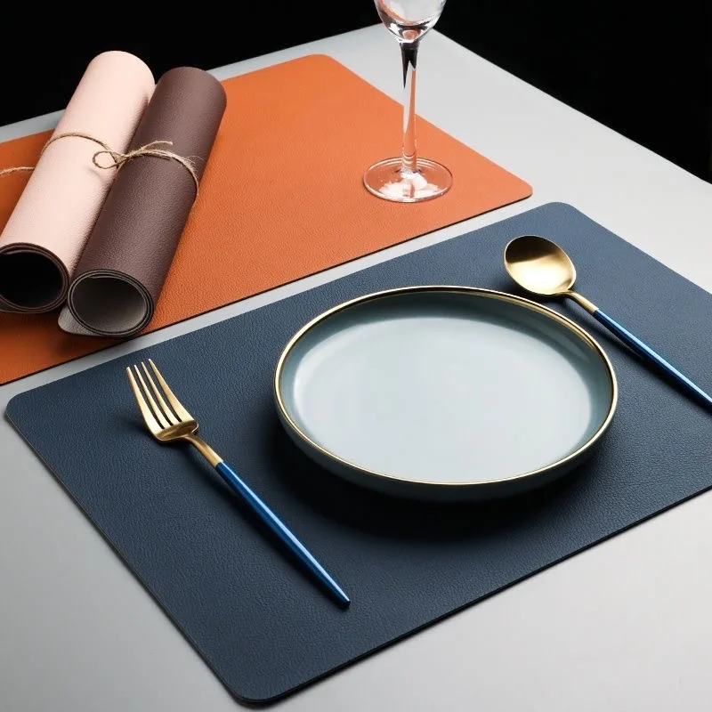 Leather placemats for home use, waterproof, oil proof, and heat-insulating. Double sided PVC Western style placemats