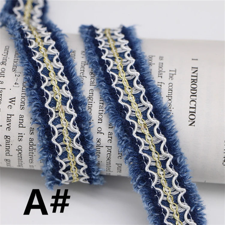 Wholesale Winter Coat Luxury Border Lace Trimming Ethnic Cord Blue Jeans Lace Trim Embroidery Sequin Lace Trim