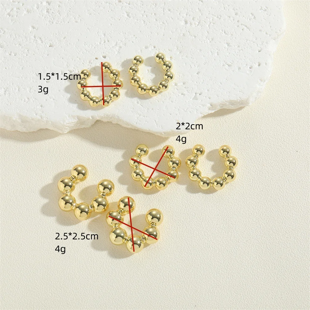 Wholesale Custom High Quality Women No Piercing Earrings Fashion Jewelry Copper Beads C-Shaped Clip-On Brincos De Joias Da Moda