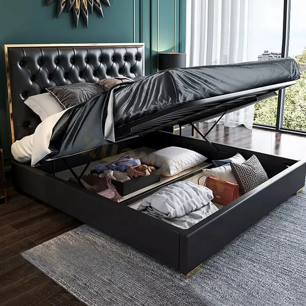 Bedroom furniture luxury metal bed frames king double luxury mattress storage sofa bed up-holstered metal beds