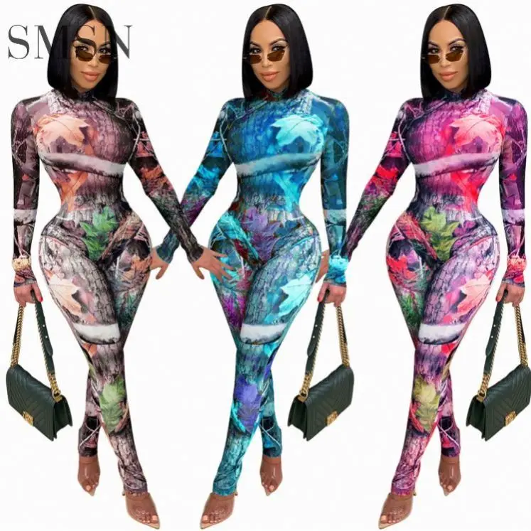Newest Design Print Jumpsuit And Pants Two Piece Set Women Clothing Sexy 2 Piece Legging Set