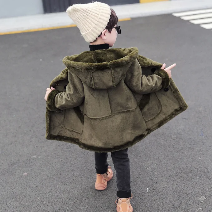 
KS1652 Winter kids warm fur coat fashion solid color boys faux suede coat 