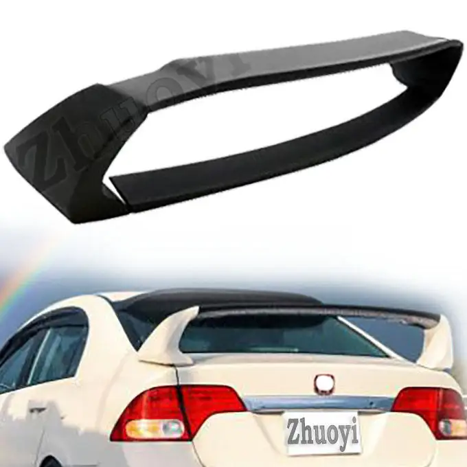 ABS Plastic Material Unpainted Glassy Black Spoiler Rear Wing For Honda Civic 2006-2011 8th Gen FD2 Type R