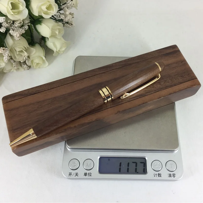 ACMECN Walnut Wood Ballpoint Pen with Gift Box Writing Stationery Kits Eco-friendly Hand-made Wooden Craft Ball Pen and Box Sets