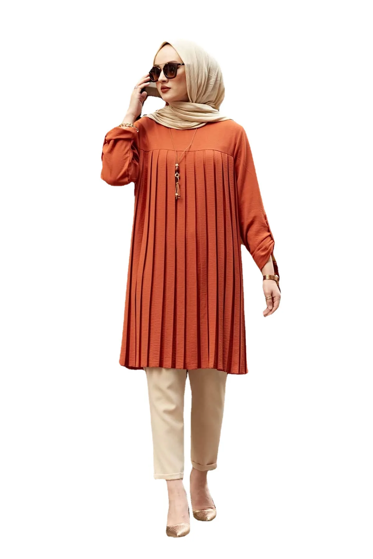 2023 оптовая продажа Исламская одежда скромные блузки плиссированная блузка женские длинные рубашки мусульманские