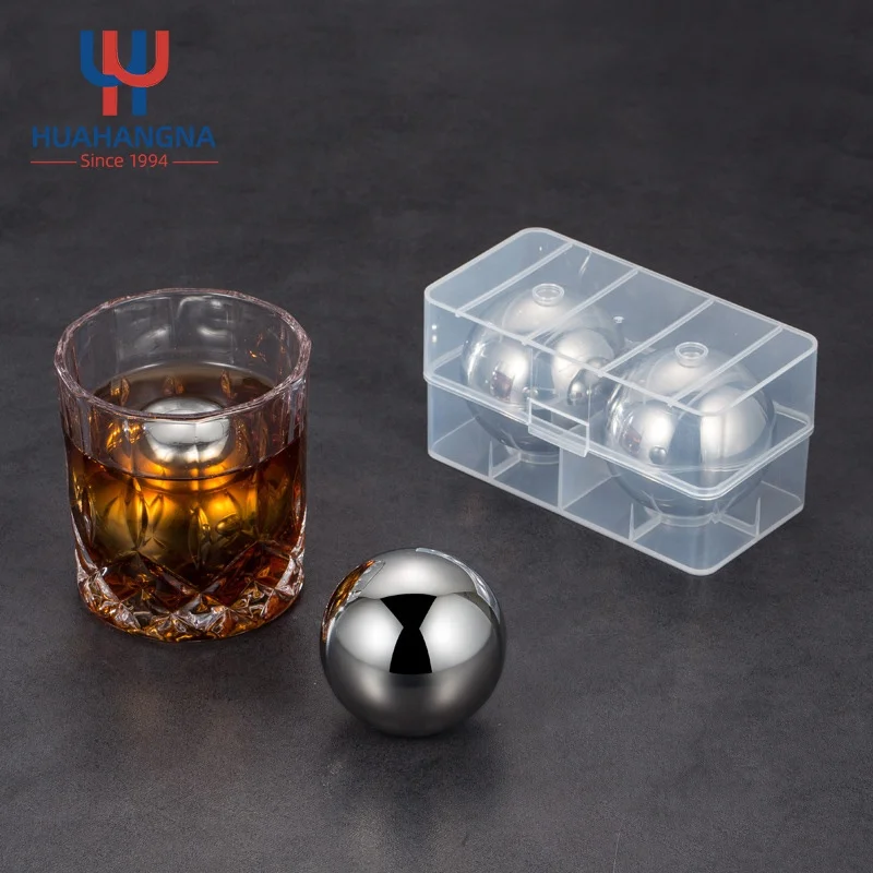 2 Pcs Reusable Stainless Steel Metal Ice Sphere Cubes Beverage Chilling Rocks Whiskey Stones Balls for Wine Whisky Bar Beer