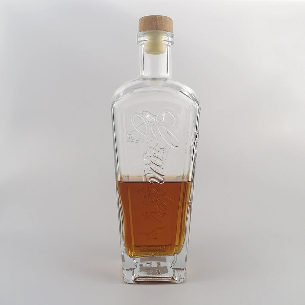 750ml Clear Round Liquor Whisky Spirits Vodka Gin Rum Brandy Glass Bottle Wholesale