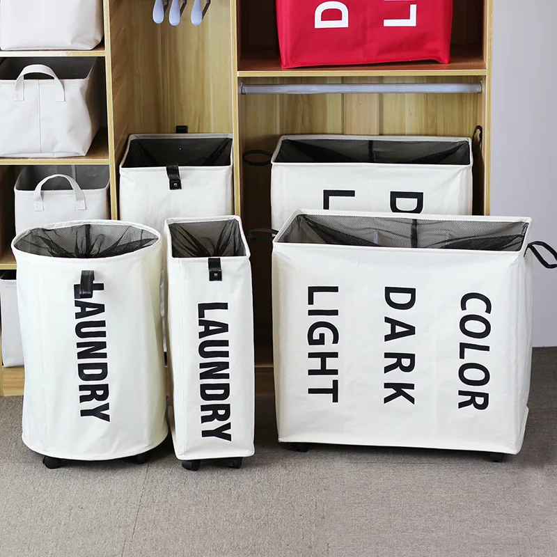 Wheeled Dirty Clothes Storage Basket Oxford Cloth Japanese Home Clothes Storage Dirty Clothes Bins