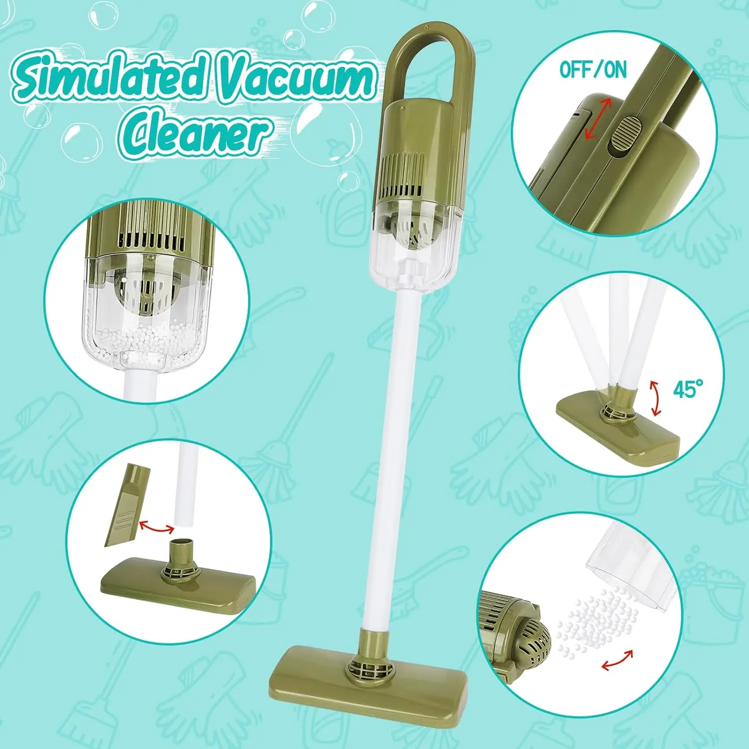 20 PCS Kids Cleaning Pretend Play Preschool Toy Set Includes Real Working Toy Vacuum Cleaner for Kids