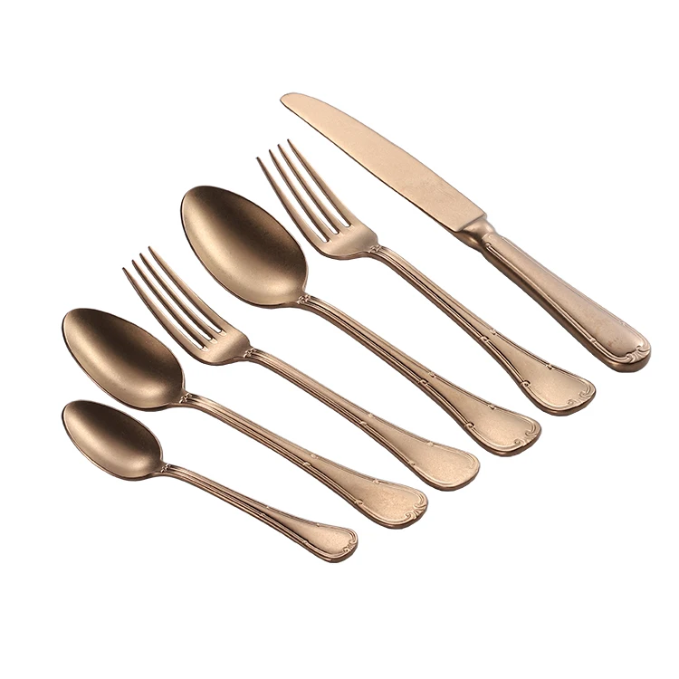 Spoon and Fork Vintage Stonewashed Stainless Steel Cutlery Matt Rose Gold Flatware