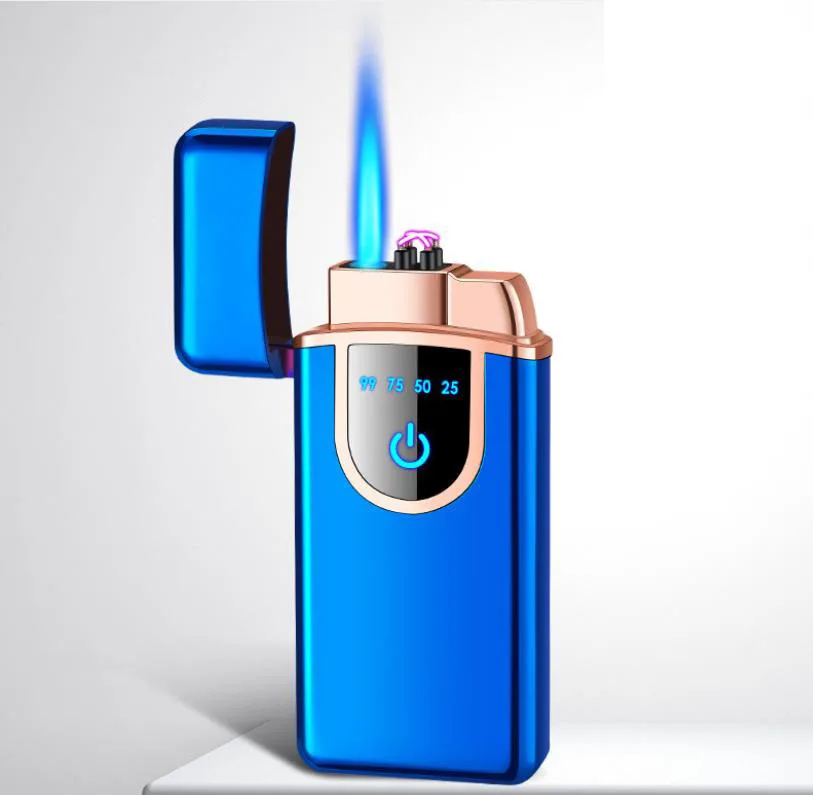 Dual Arc Electric Gas Lighter Usb Rechargeable Windproof Plasma Cigarette Lighter with Battery Indicator