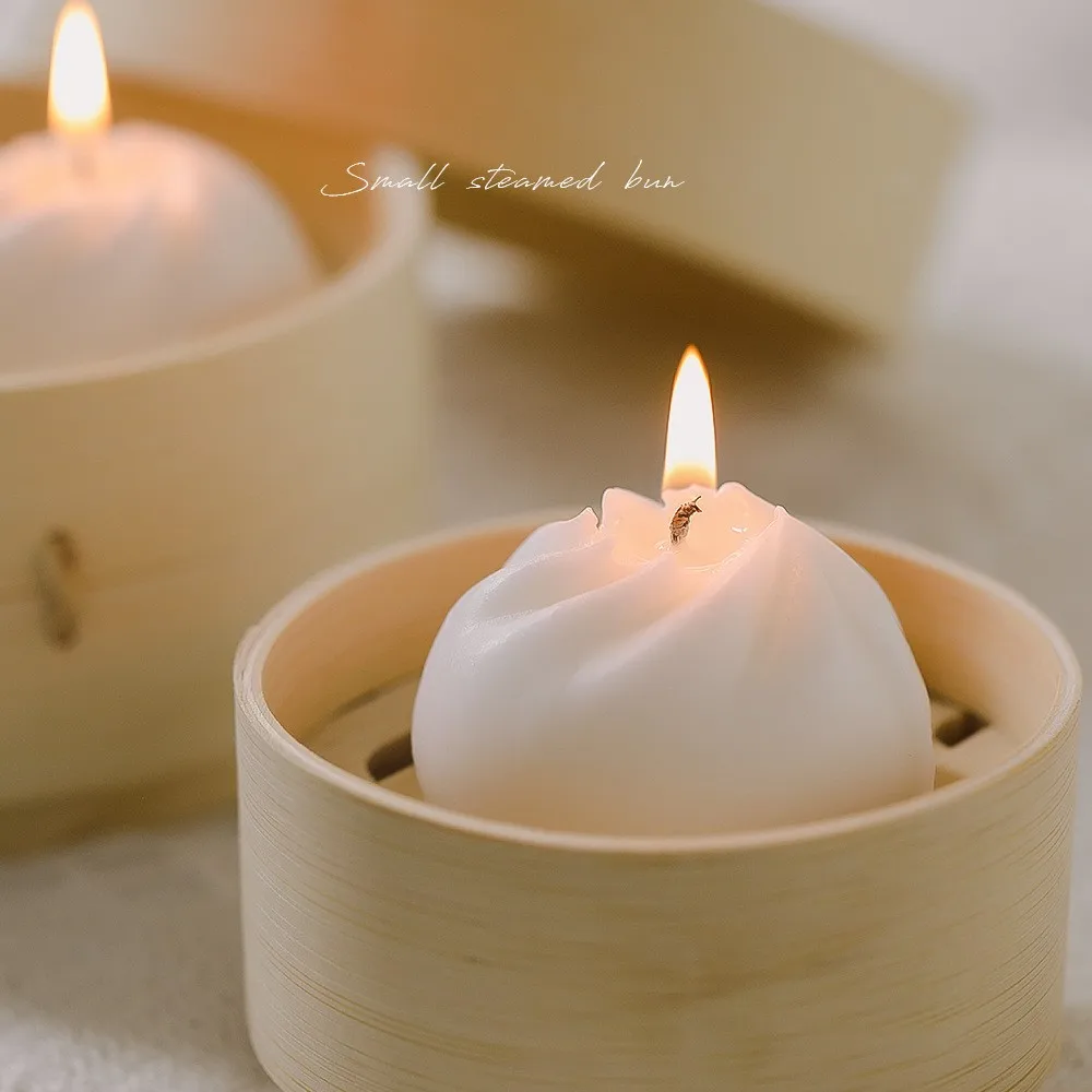 Creative Food White Mini Dumpling Steamed Bun Dimsum Shape Scented Candle